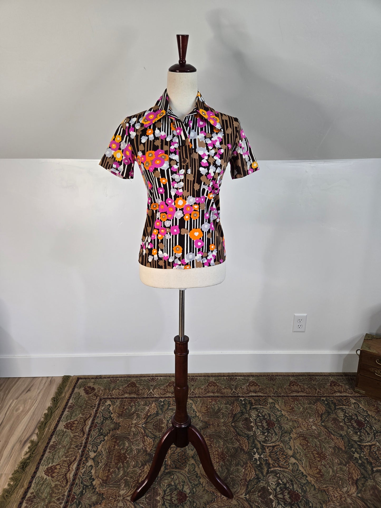 Vintage Psychedelic Print Nylon Top Made in Brazil - XS/S