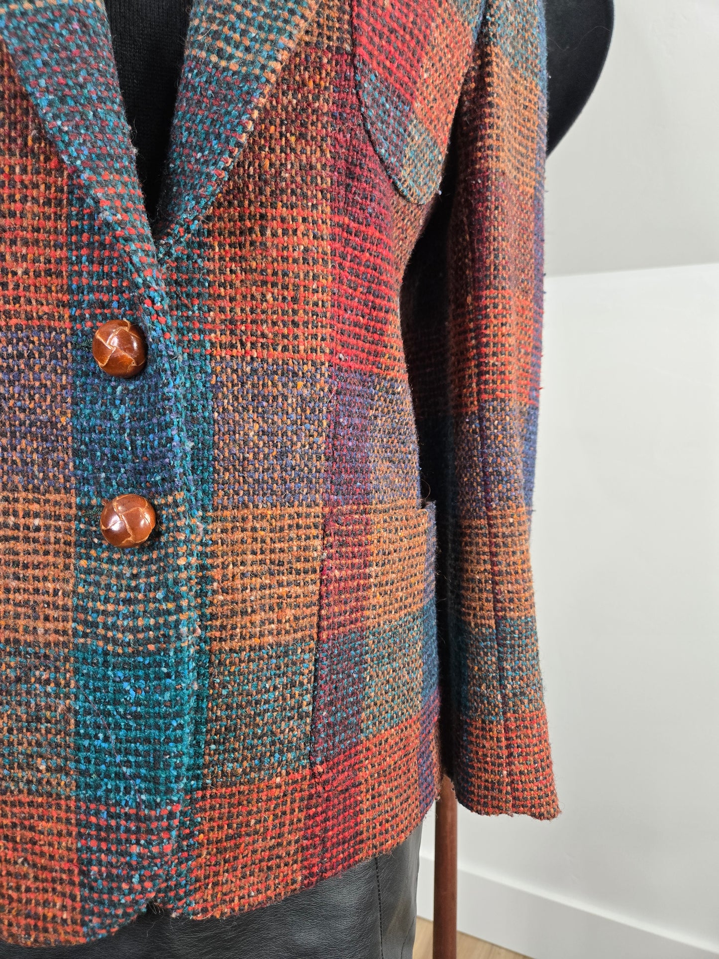 Liz Claiborne Vintage Union Tag Colorful Plaid Wool Blazer - small