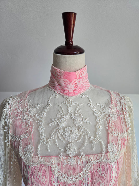 Vintage Pink Lace Victorian Style Dream of a Dress - Small
