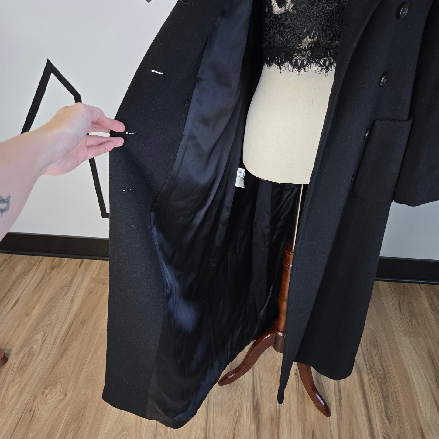 Perry Ellis Vintage Black Merino Wool Long Peacoat - size 8