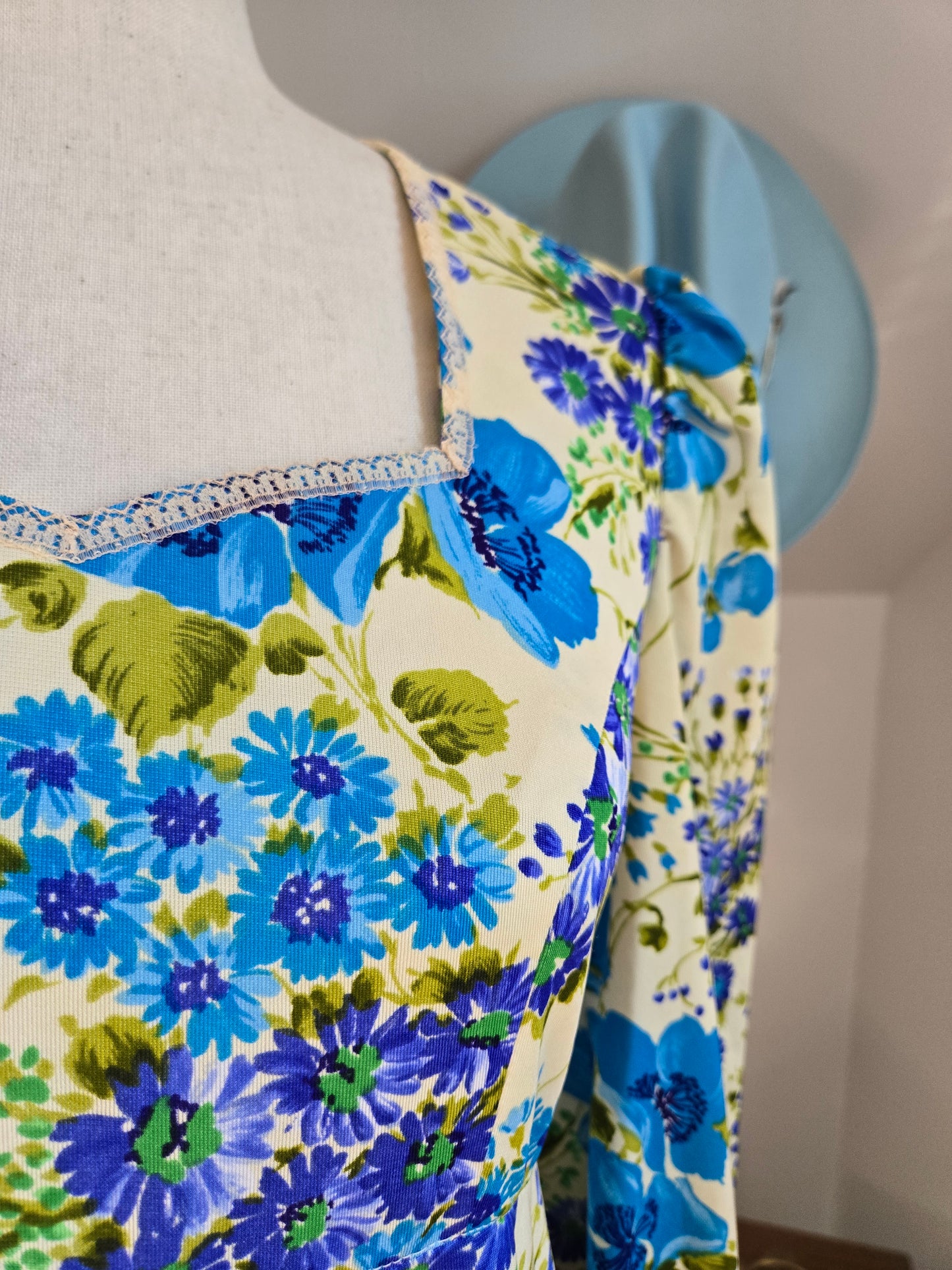 Vintage 70s Flower Power Nylon Maxi Dress - medium