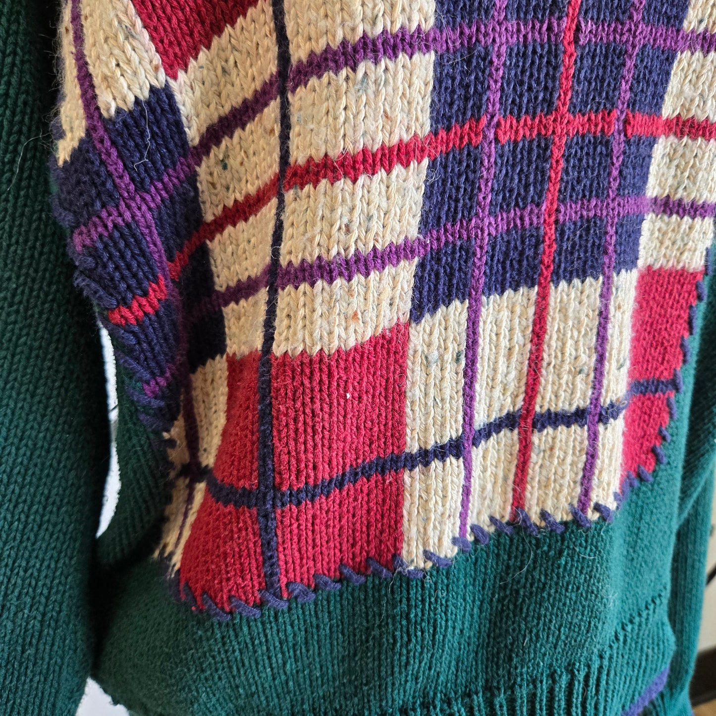 English Sports Shop Bermuda Vintage Plaid Patchwork Sweater - large