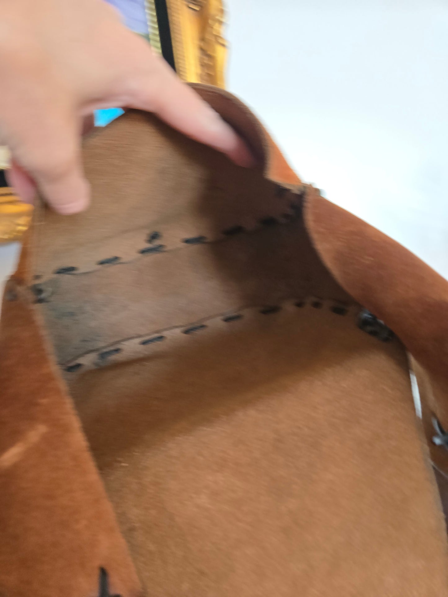 Vintage Hand Made Thick Suede Saddle Leather Bag