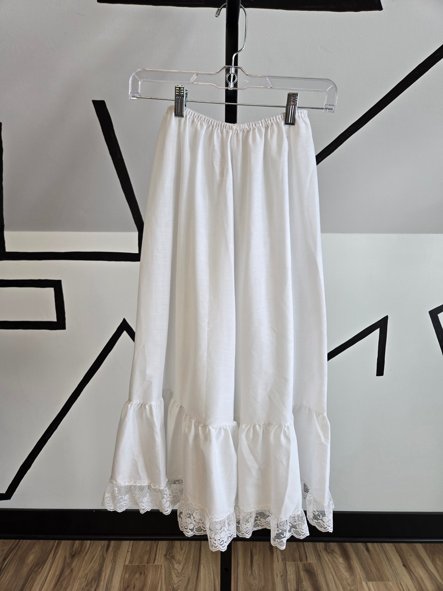 Vintage Edwardian Style Longer White Cotton Blend Muslin Petticoat - small