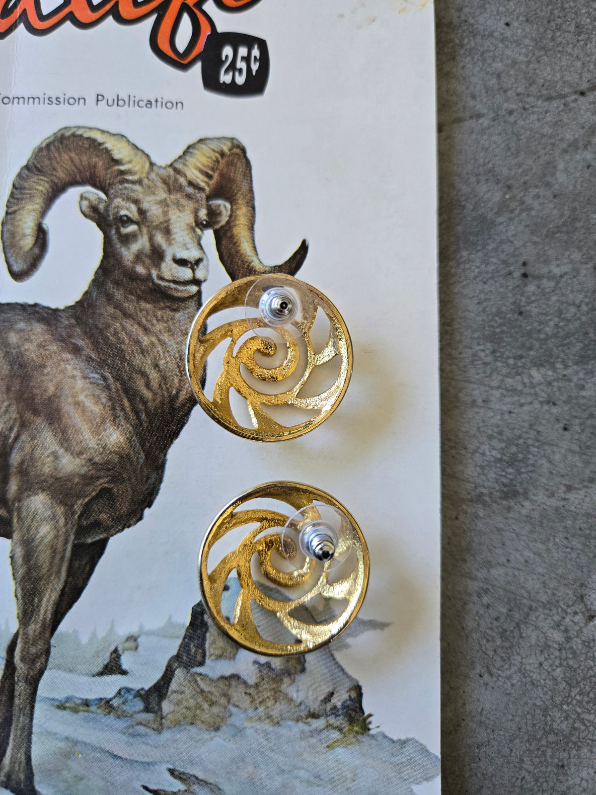 Vintage Gold Tone Sun Swirl Earrings - Pierced