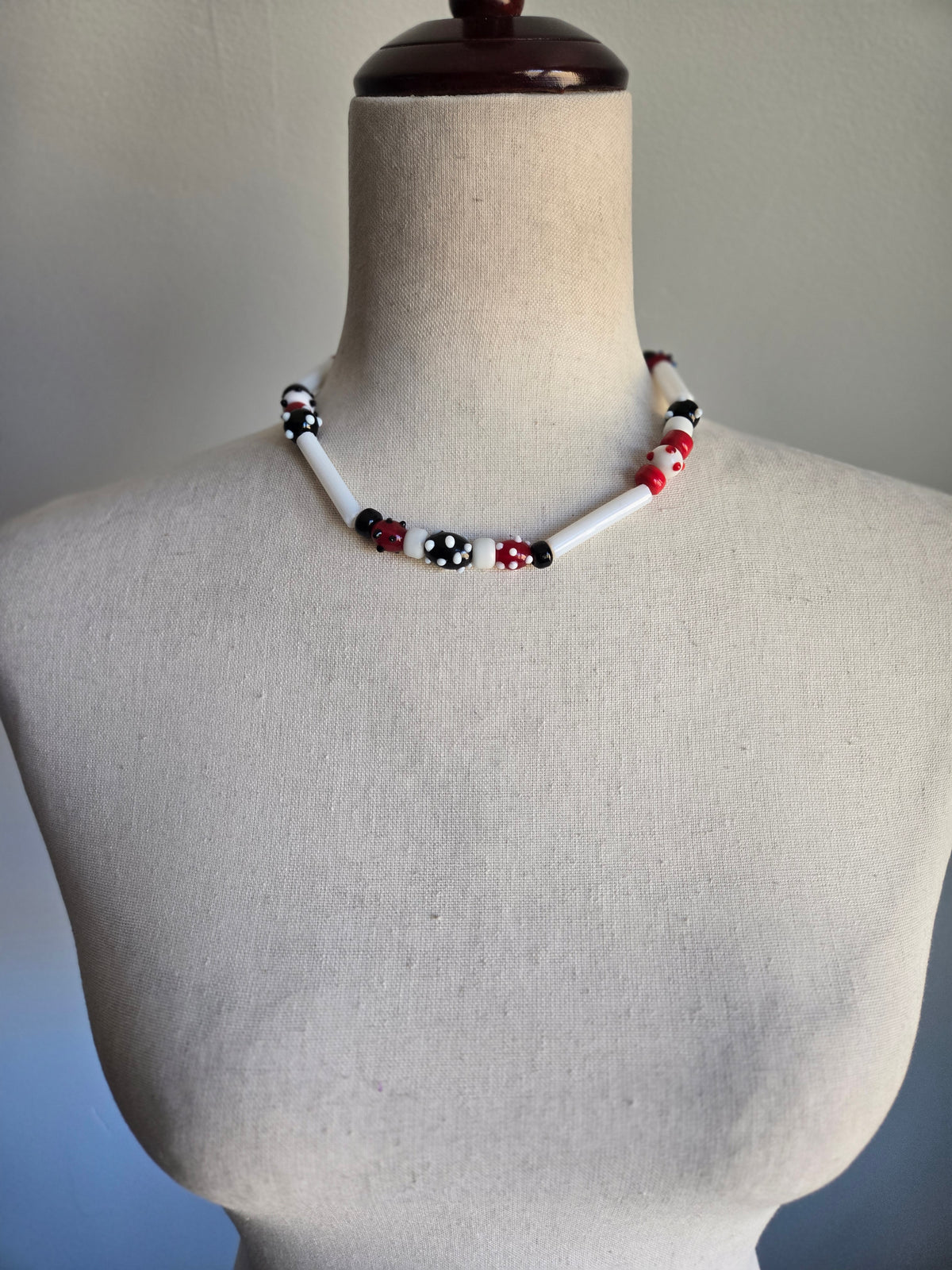 Hand Blown Glass Bead Art Necklace on Wire