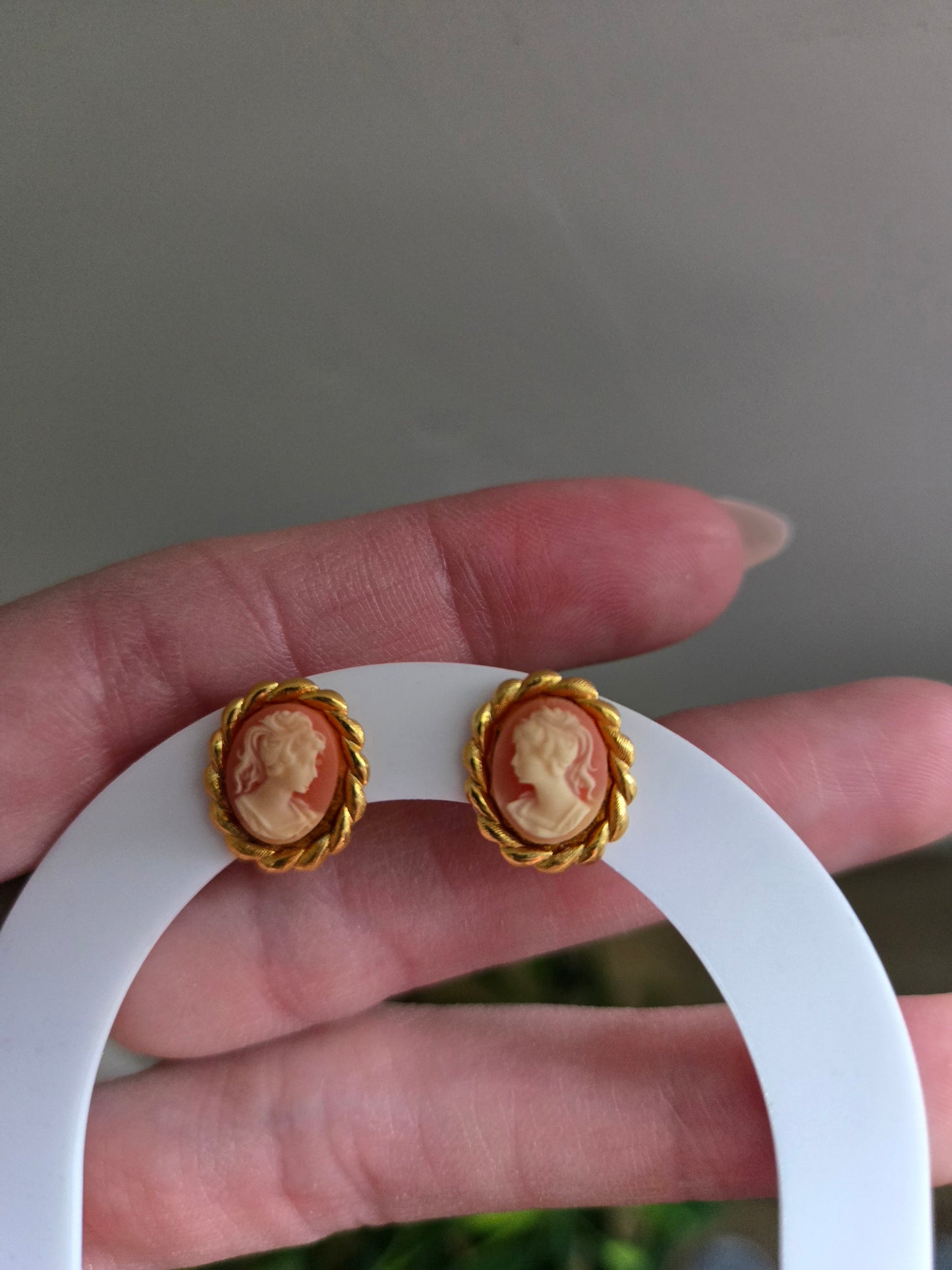 Vintage Cameo Dust Red and Ivory Earrings - Post Back