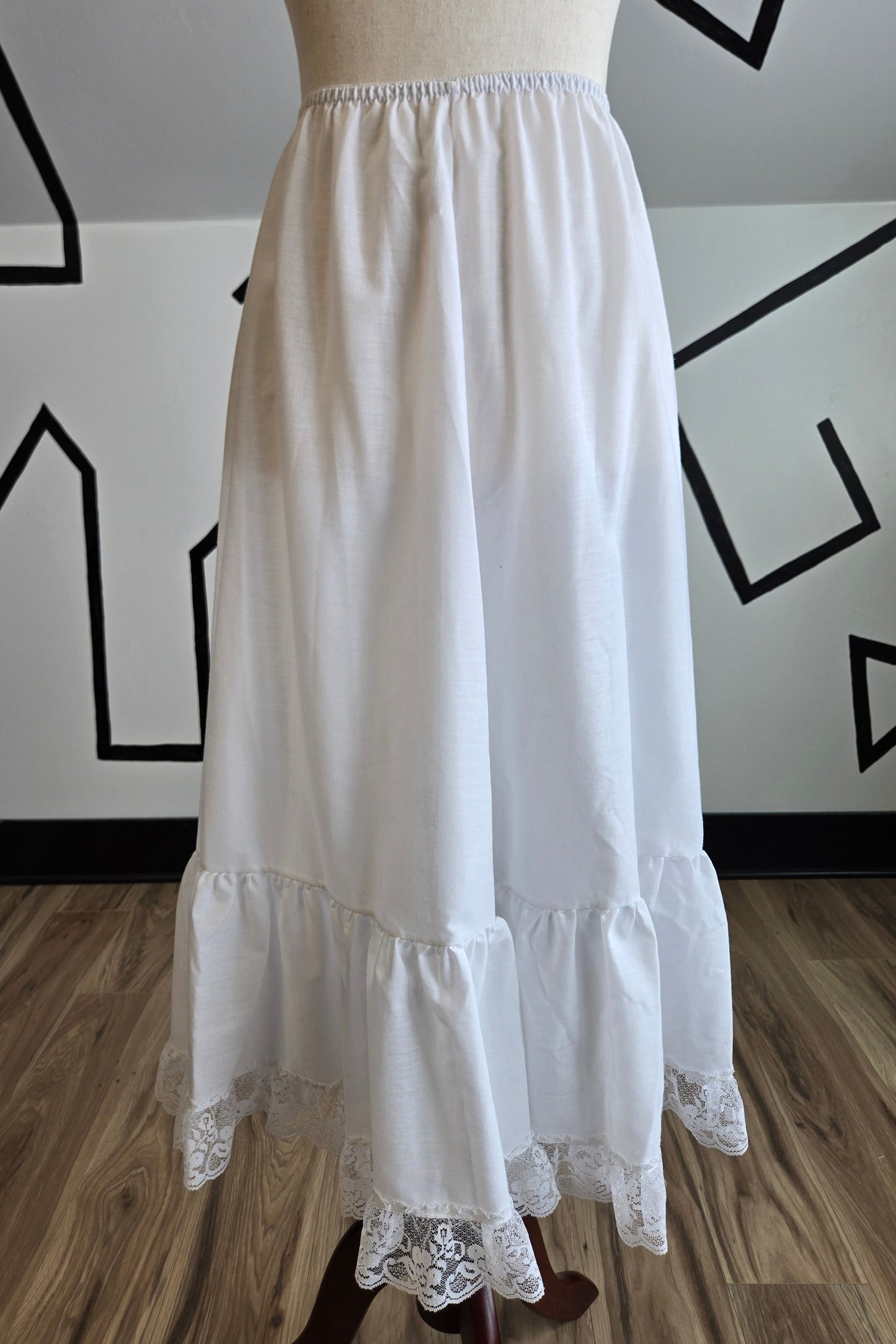Vintage Edwardian Style Longer White Cotton Blend Muslin Petticoat - small