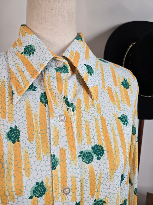 Sears Vintage 70s Nylon Floral Print Shirt - large