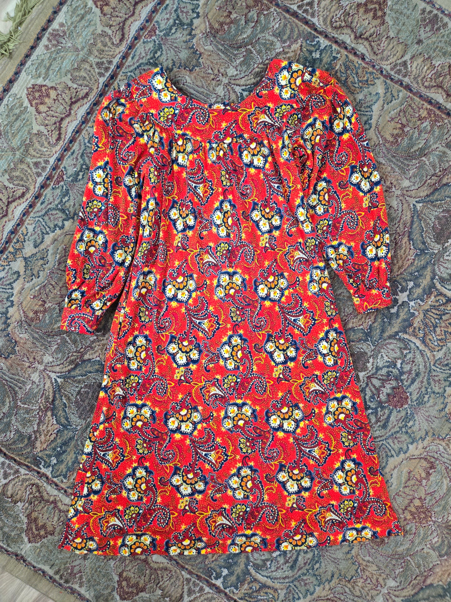 Vintage 70s Lightweight Acrylic Barkcloth Dress - medium