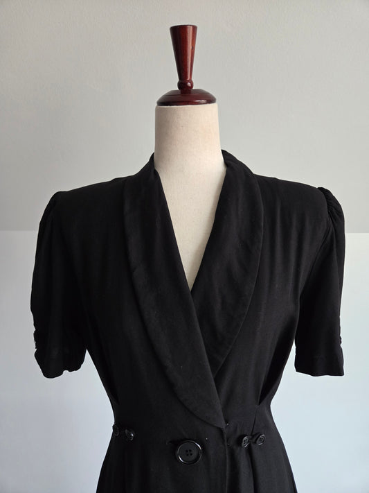 Vintage 80s Llyod Williams Black Rayon/Silk Dress - S/M