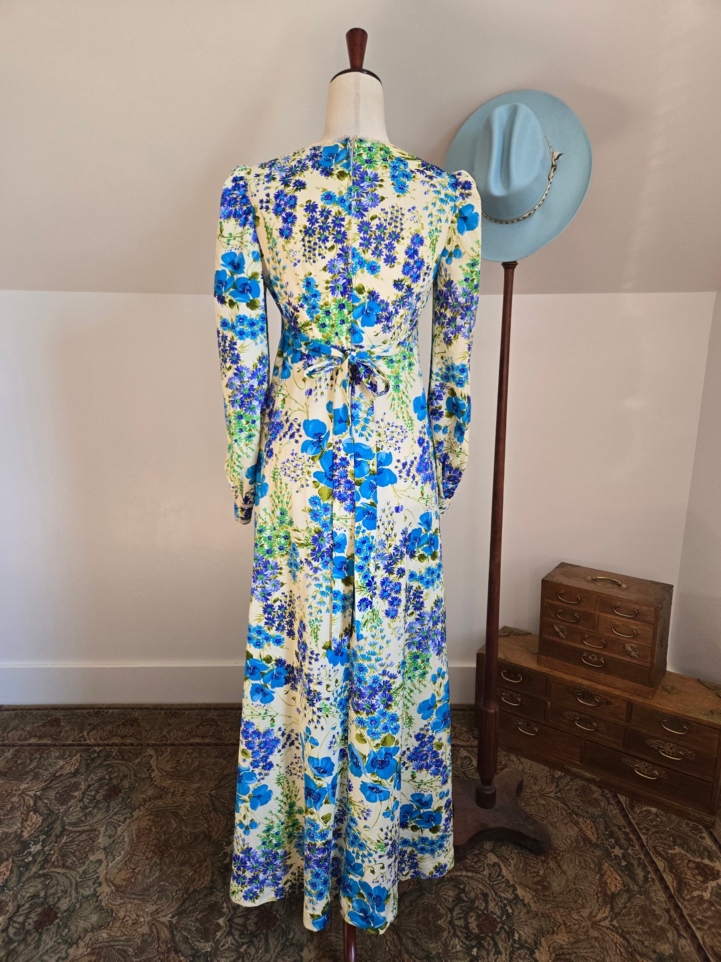 Vintage 70s Flower Power Nylon Maxi Dress - medium
