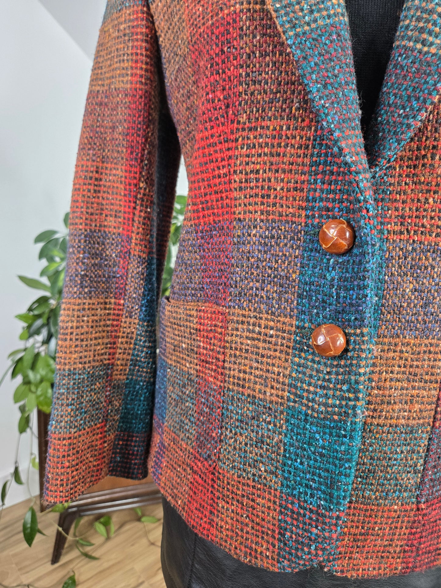 Liz Claiborne Vintage Union Tag Colorful Plaid Wool Blazer - small