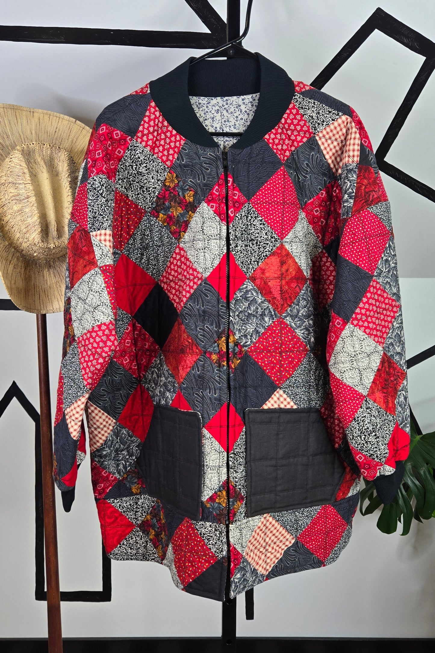 Hand Quilted Patchwork Full Zip Jacket - XL