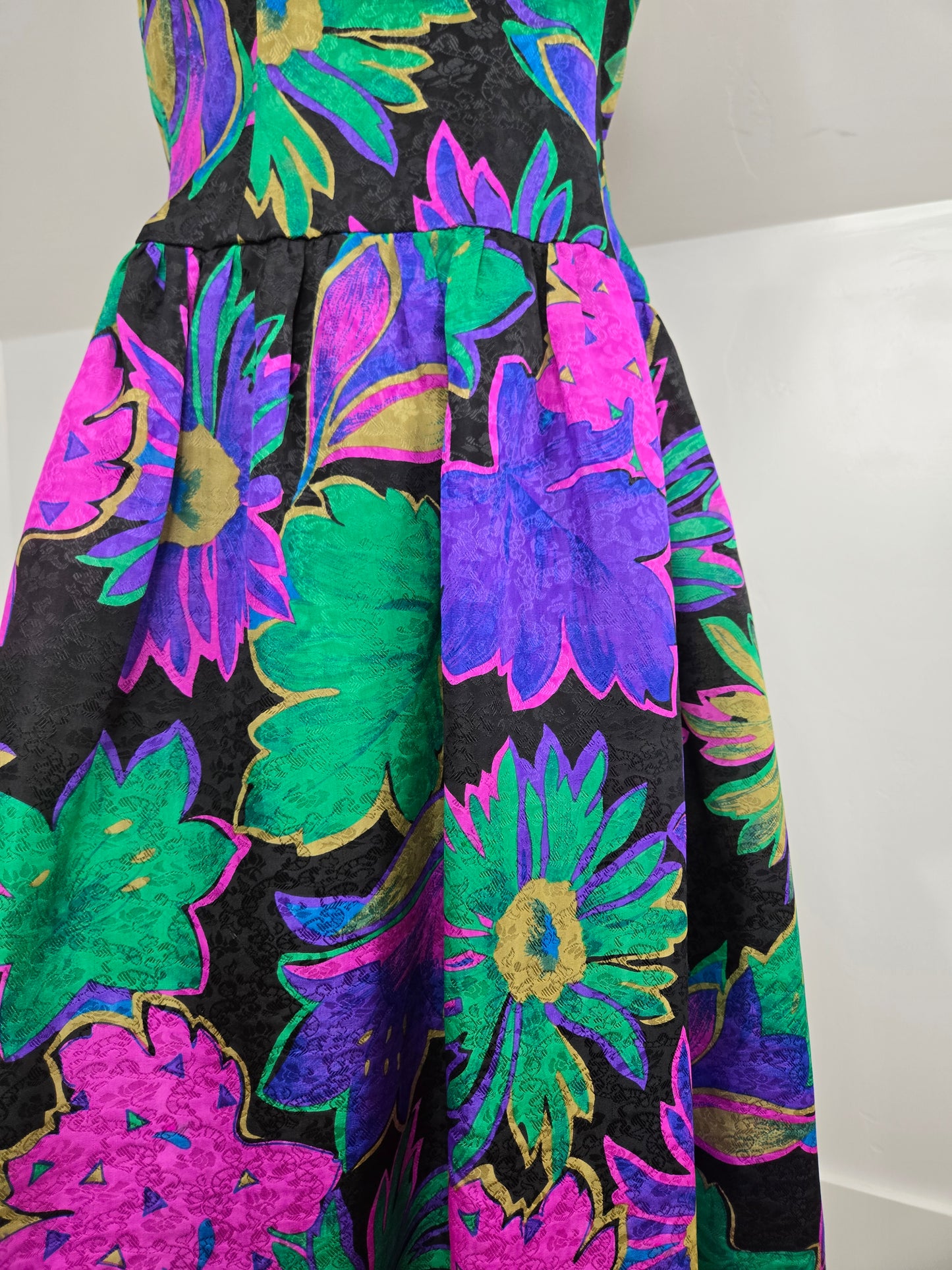 Morton Myles Vintage 1980s Silk Floral Dress - Small