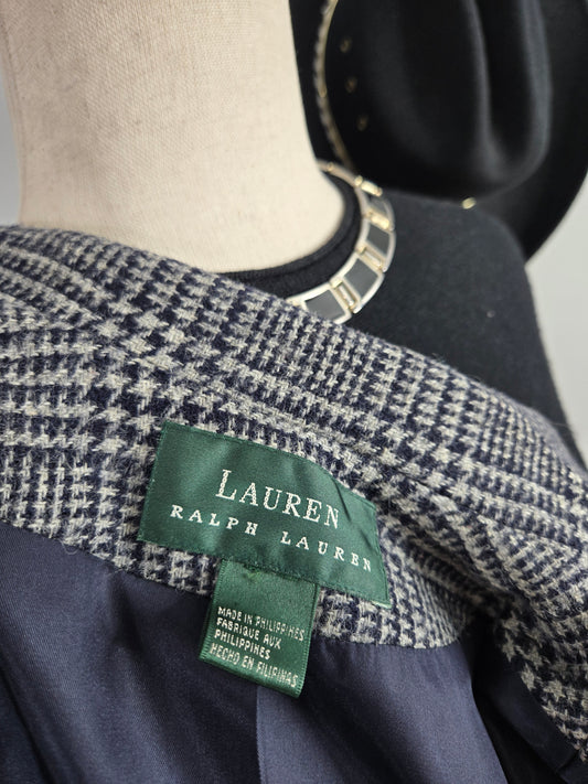 Lauren Ralph Lauren Navy Plaid Wool Blazer with Horse Buttons - large