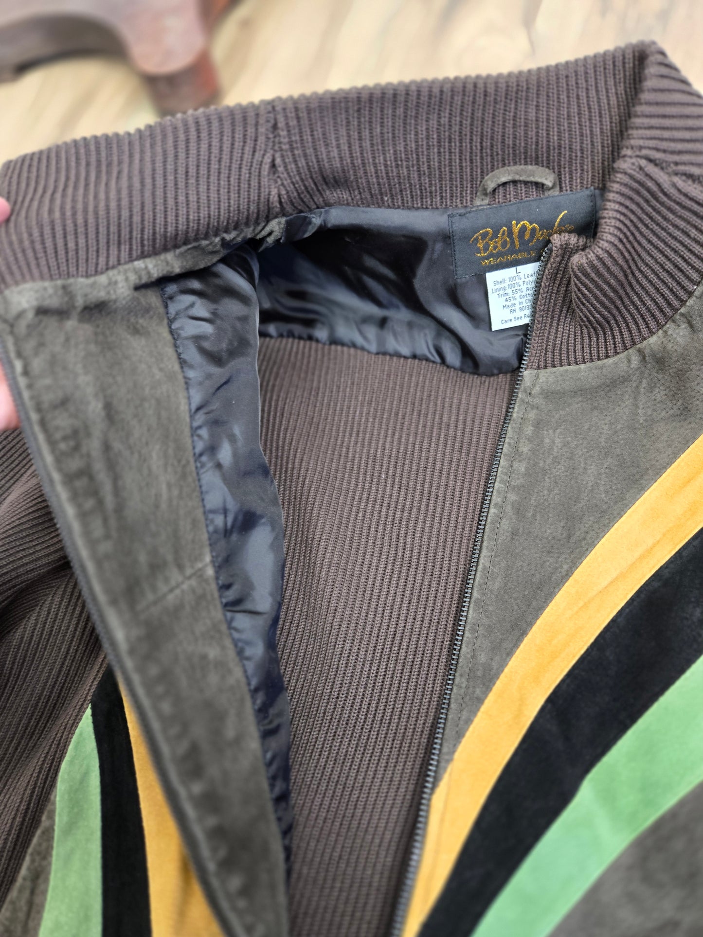 Bob Mackie Vintage Retro Patchwork Brown Leather Jacket - large