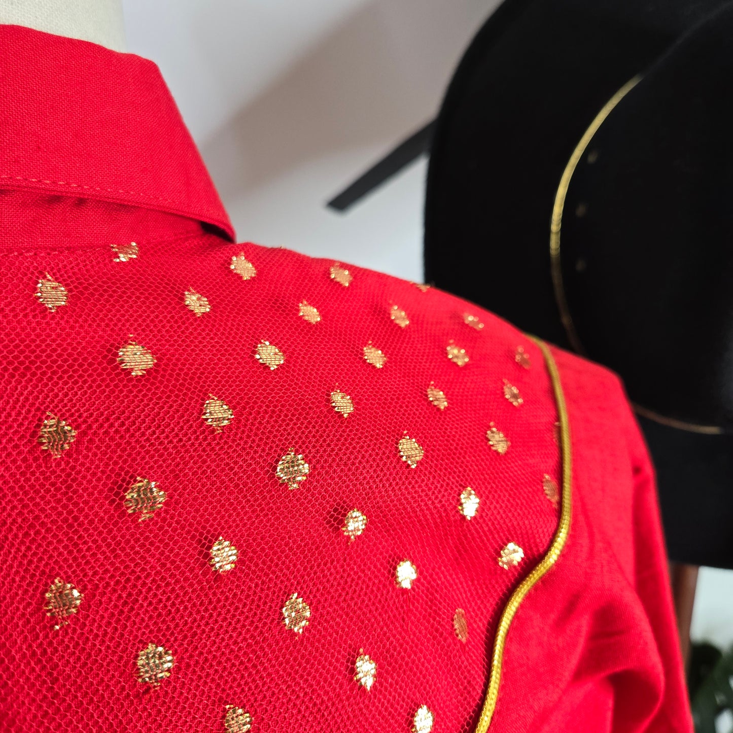 Lilia Smith Exclusive Vintage 70s Western Red and Gold Dress