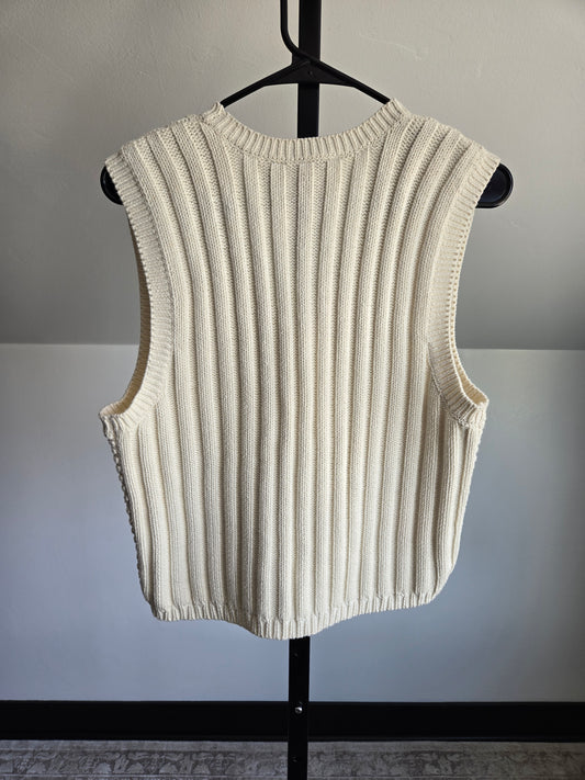 Vintage 90s Cotton Cable Knit Vest - Medium