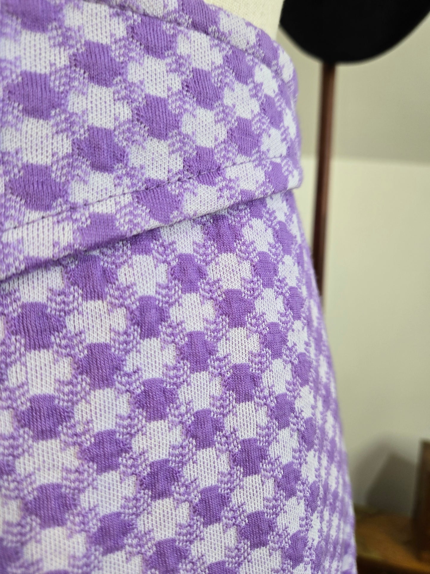 Jantzen Vintage 70s Purple and White Checkered Knit Maxi Skirt - medium