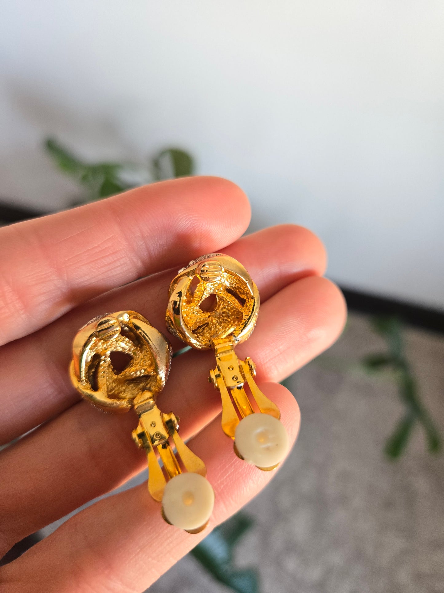 Vintage Gold Tone and Rhinestone Knot Clip Ons
