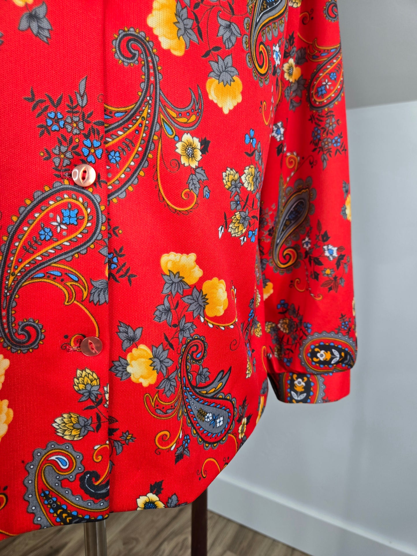 Ro-Vel of California Vintage 70s Red Paisley and Floral Print Top - large