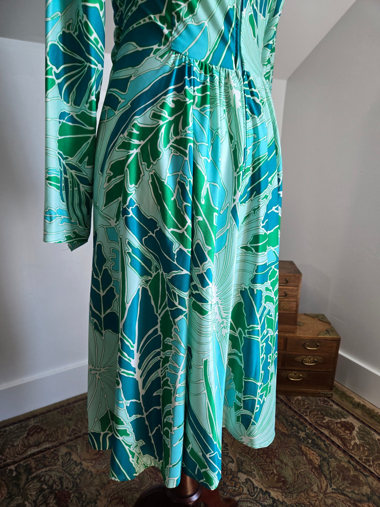 Rona California Vintage 70s Blue/Green Psychedelic Dress - medium