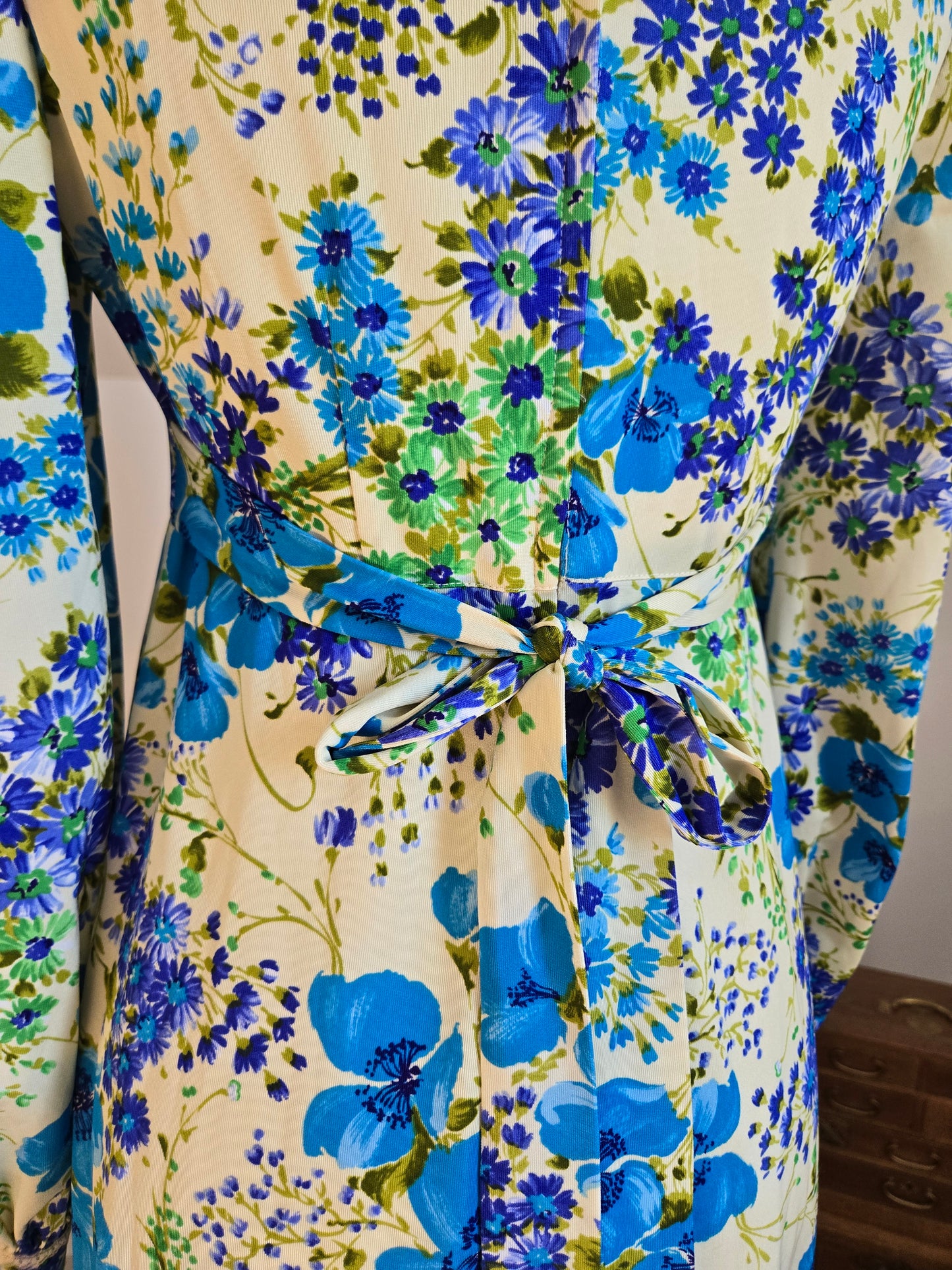 Vintage 70s Flower Power Nylon Maxi Dress - medium