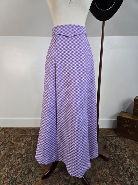 Jantzen Vintage 70s Purple and White Checkered Knit Maxi Skirt - medium