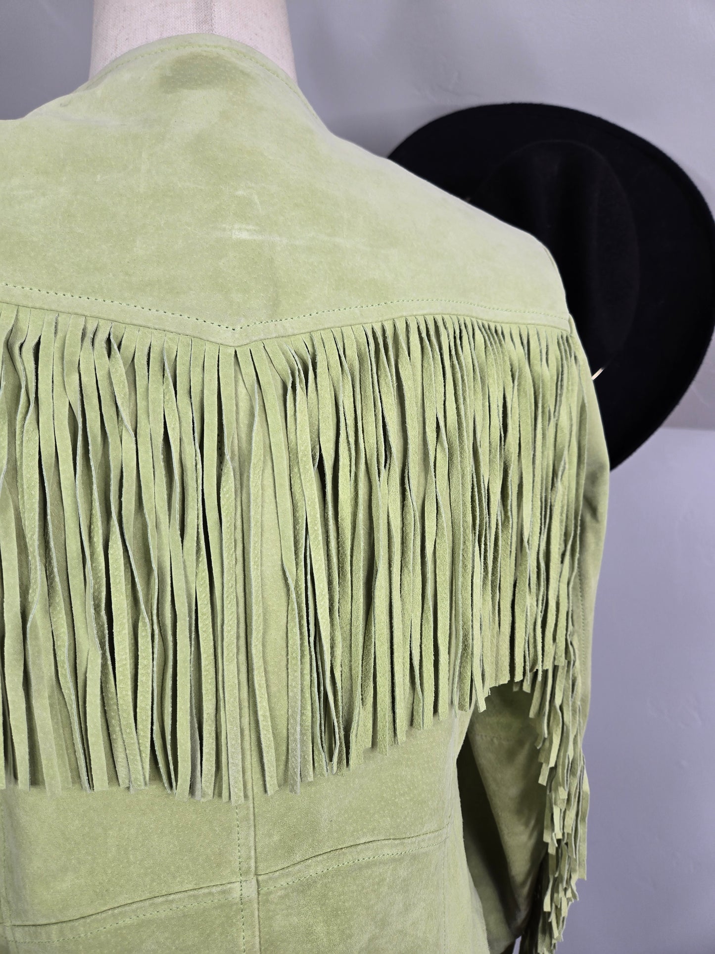 Deadstock Lime Green Suede Leather Fringe Jacket - Meidum