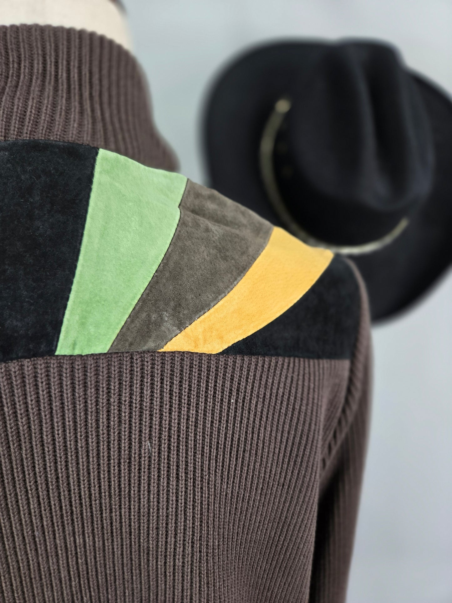 Bob Mackie Vintage Retro Patchwork Brown Leather Jacket - large