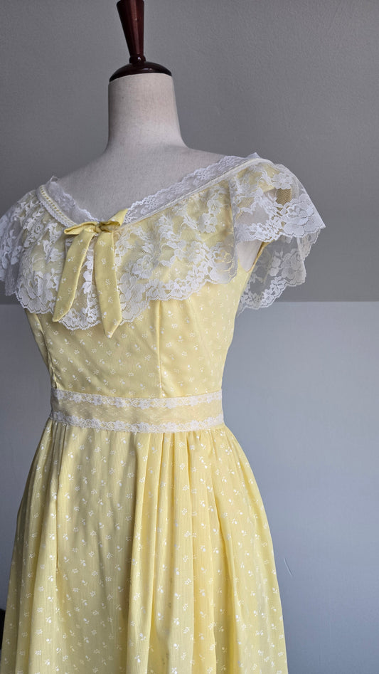 1970s Cotton Prairie Lace and Florals Dress - small
