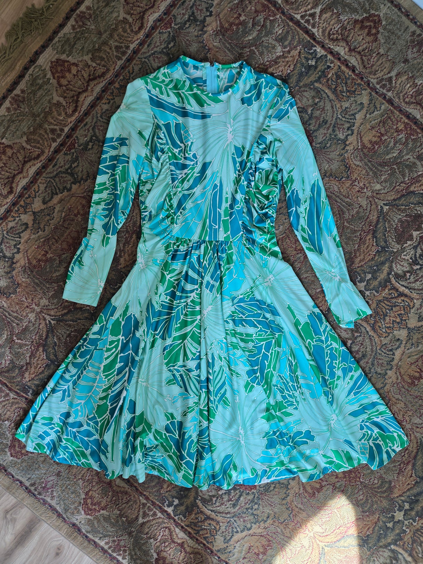 Rona California Vintage 70s Blue/Green Psychedelic Dress - medium