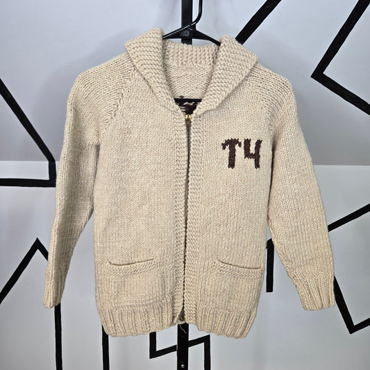 Handmade Cowichan 1960s Wool Cardigan with Horse - Youth Size
