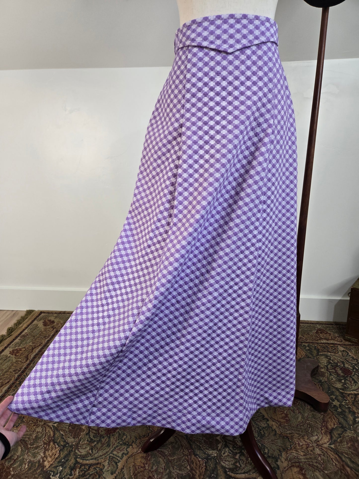 Jantzen Vintage 70s Purple and White Checkered Knit Maxi Skirt - medium
