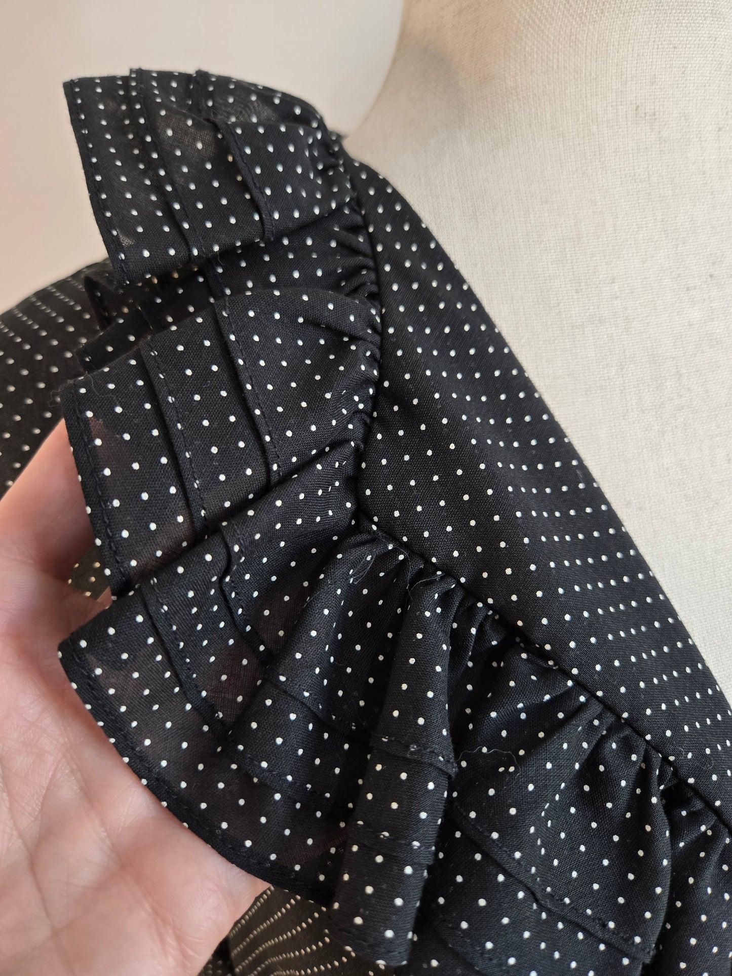 Na'Ma of California 70s Black Tiny Polka Dot Ruffle Top - medium