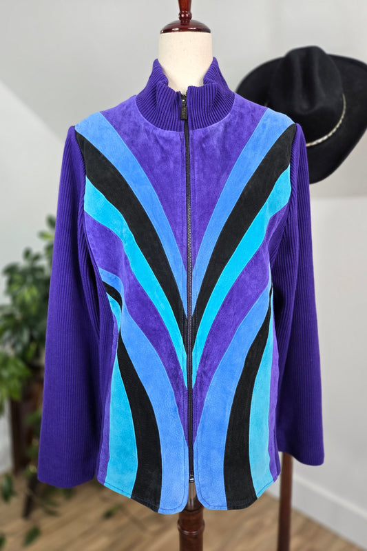 Bob Mackie Vintage Retro Patchwork Purple Leather Jacket - large