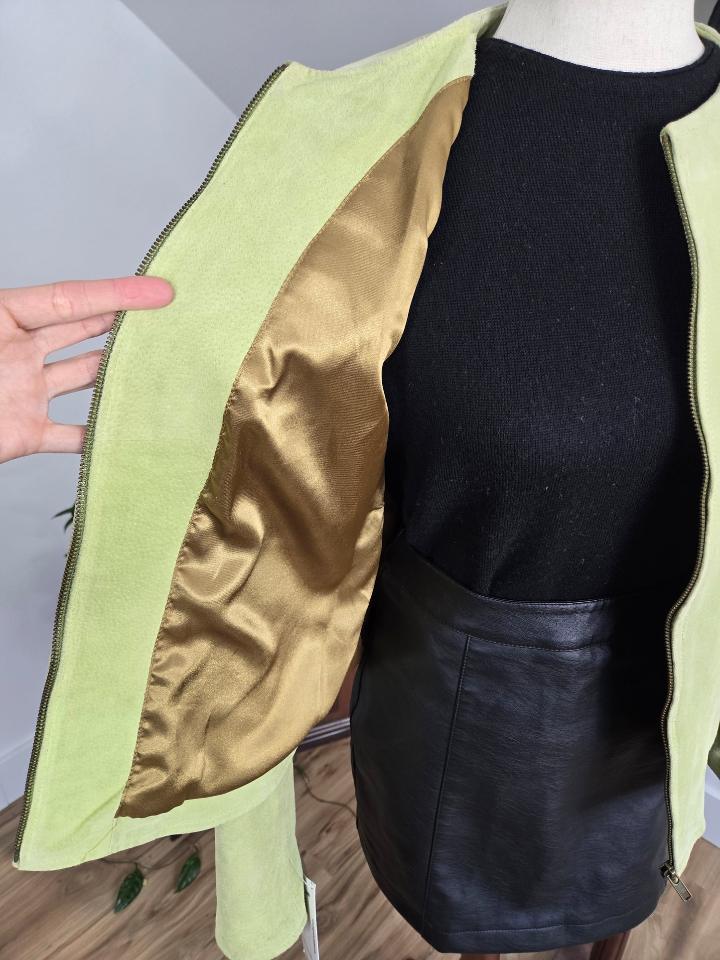 Deadstock Lime Green Suede Leather Fringe Jacket - Meidum