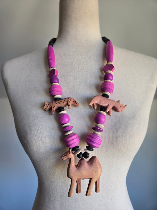 Safari Babe Wood Necklace - Pink