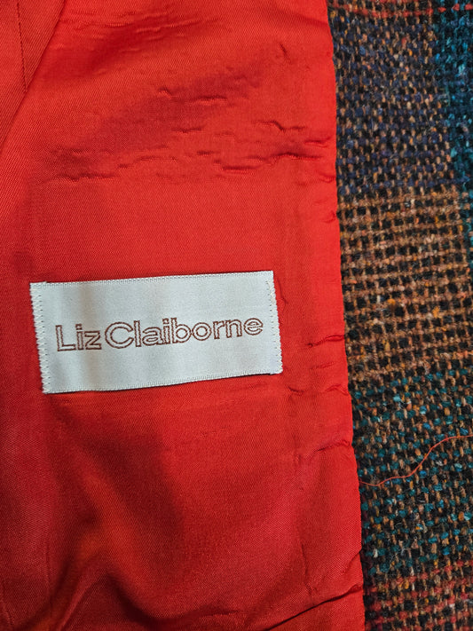 Liz Claiborne Vintage Union Tag Colorful Plaid Wool Blazer - small