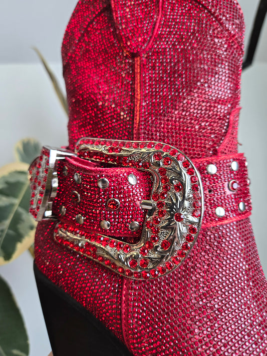 Dorothy Does Western! Antonia Rhinestone Western Ankle Boot in Red - Size 8.5