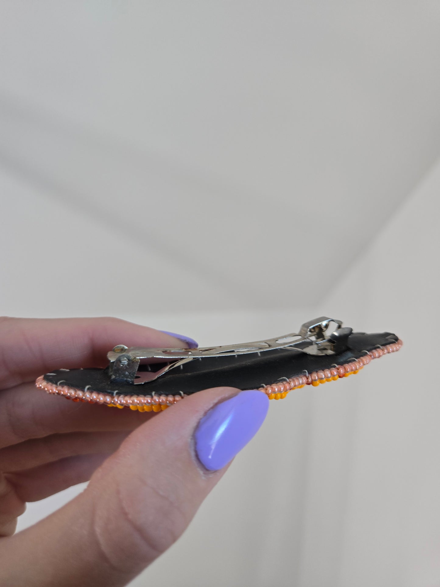 Circles Hand Beaded Hair Barrette - Orange