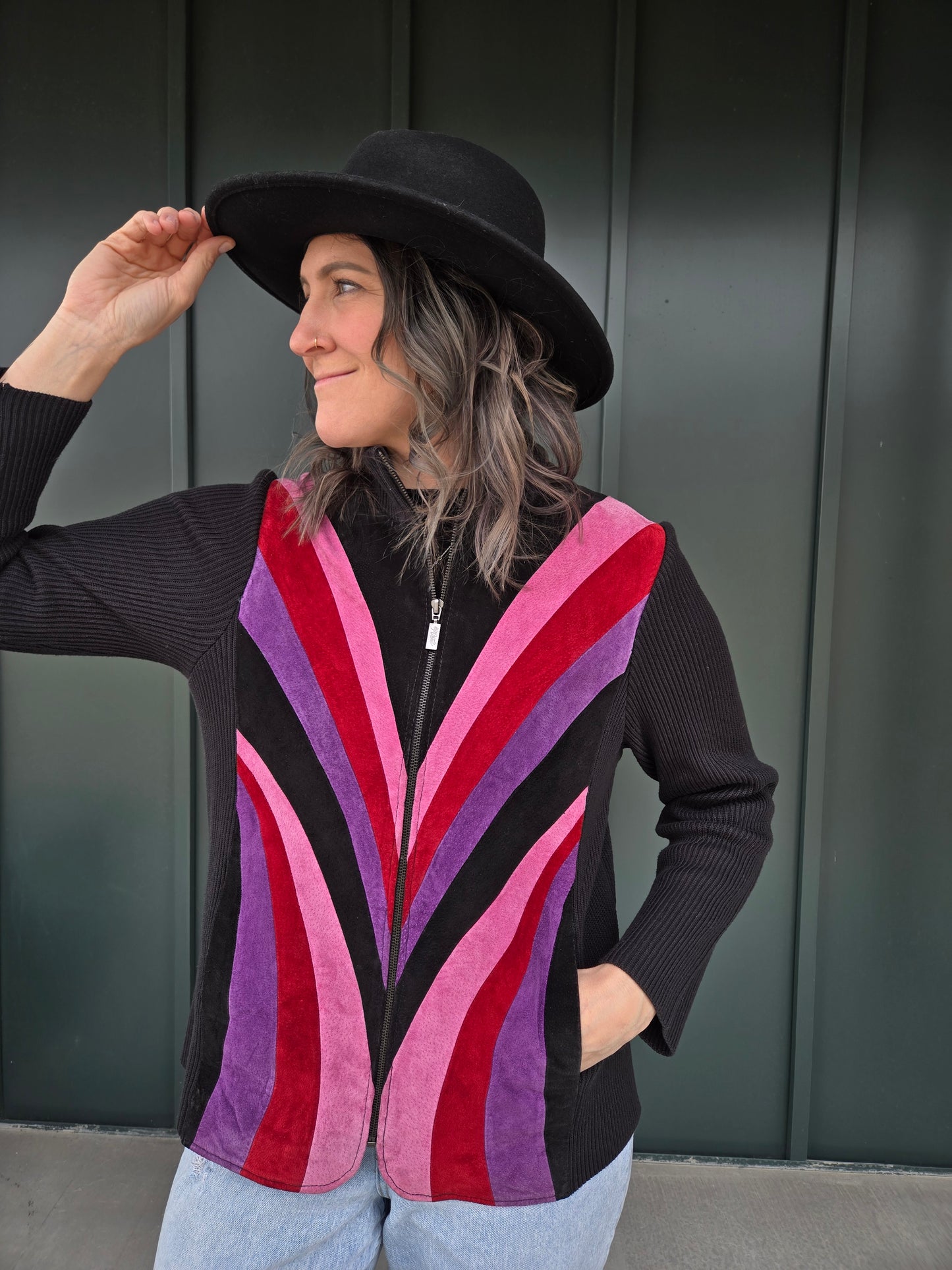 Bob Mackie Vintage Retro Patchwork Pink Leather Jacket - medium