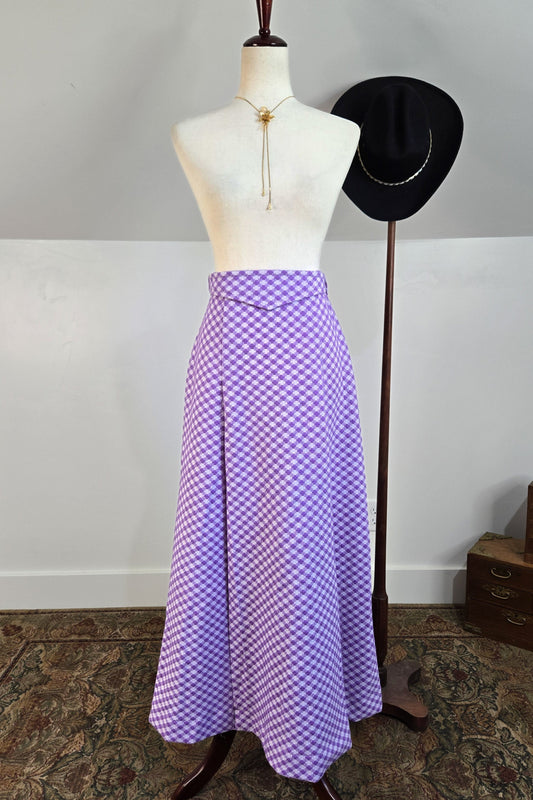Jantzen Vintage 70s Purple and White Checkered Knit Maxi Skirt - medium
