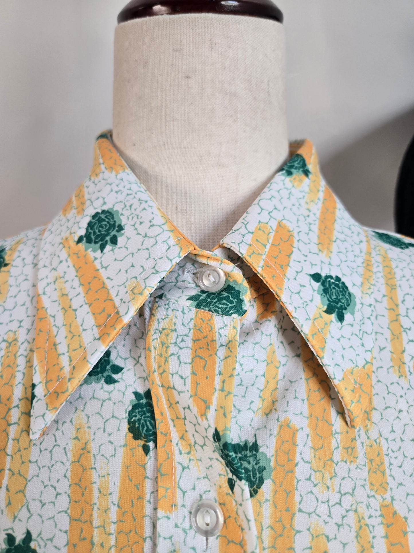 Sears Vintage 70s Nylon Floral Print Shirt - large