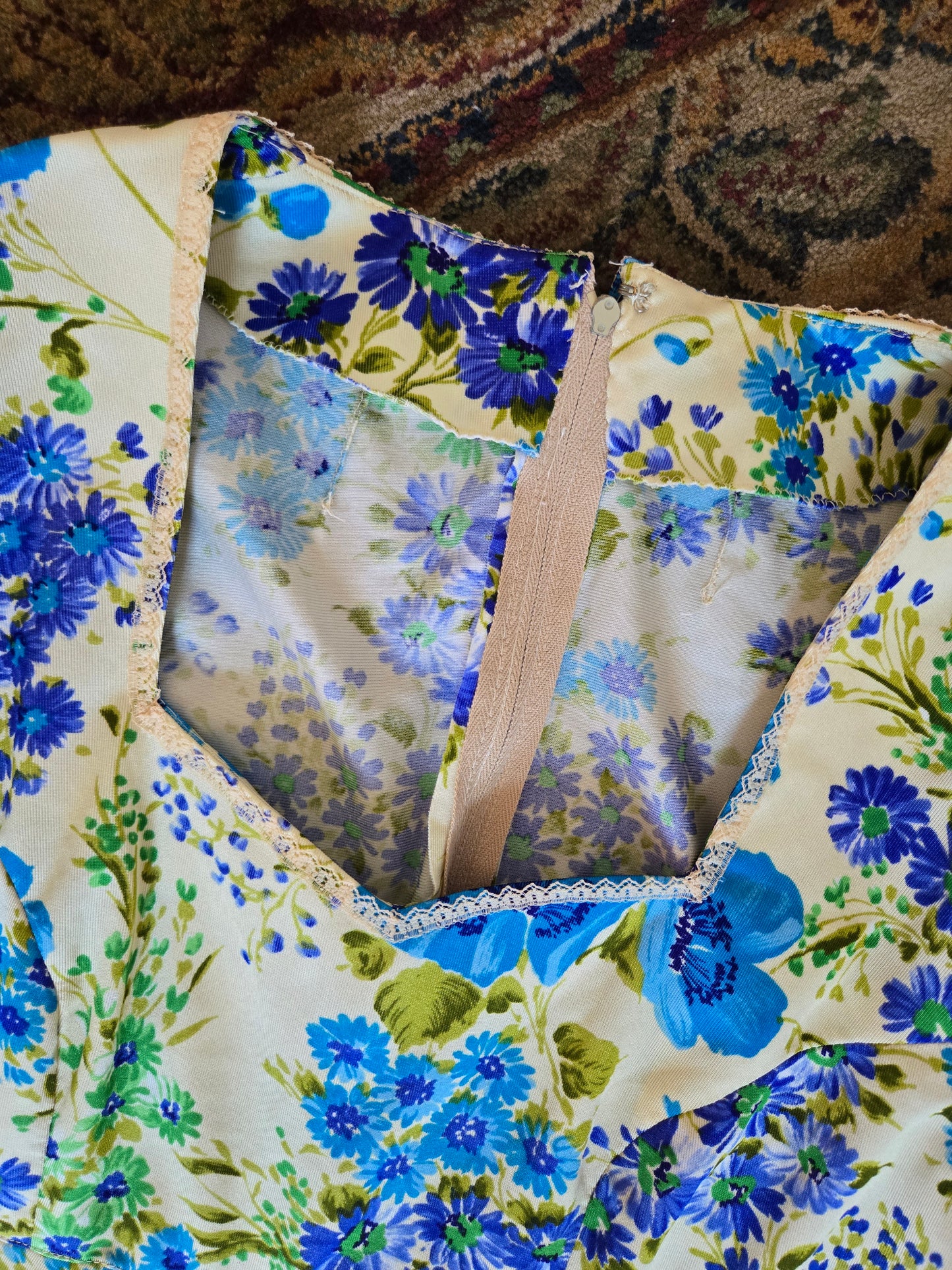 Vintage 70s Flower Power Nylon Maxi Dress - medium