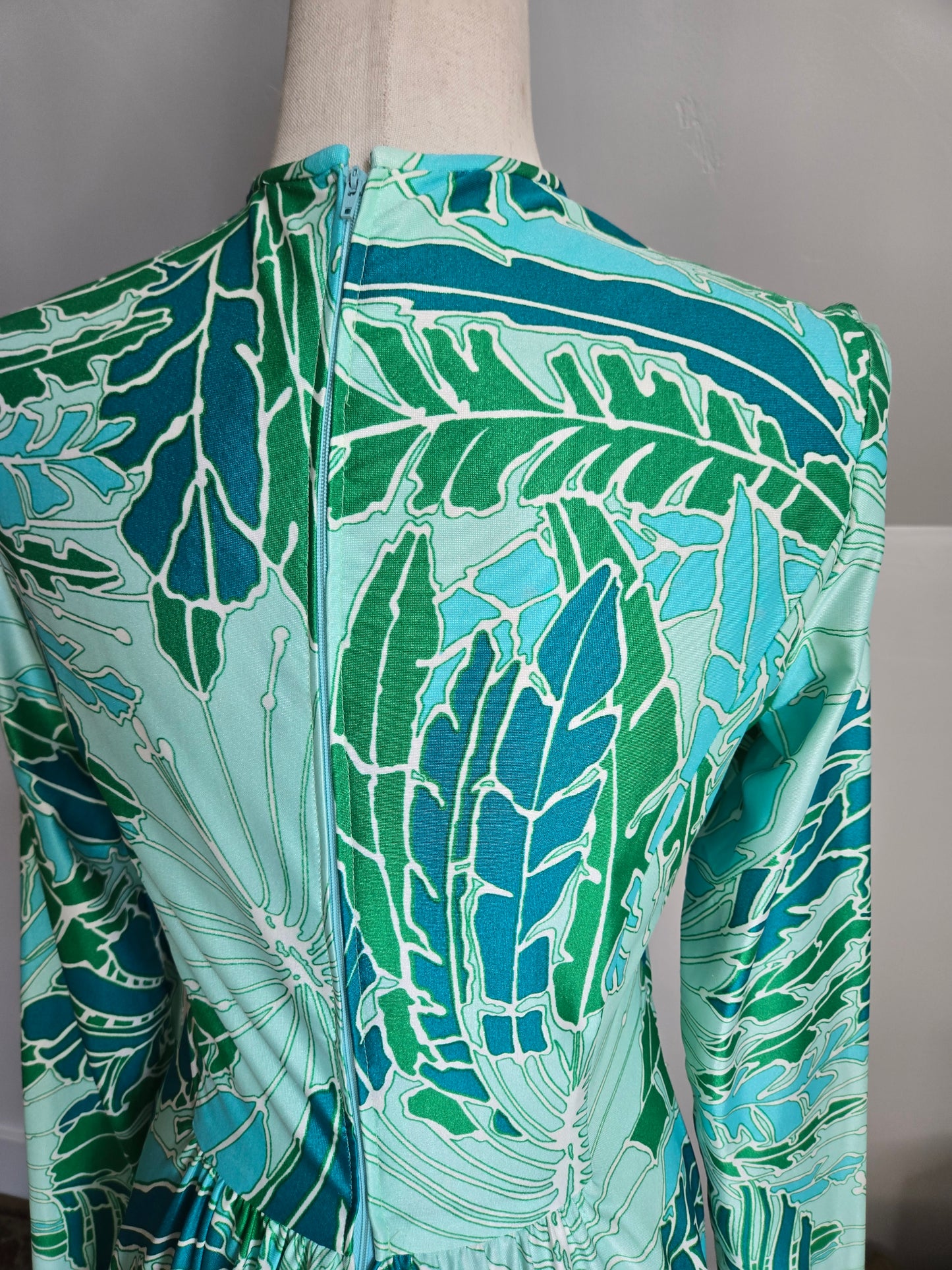 Rona California Vintage 70s Blue/Green Psychedelic Dress - medium