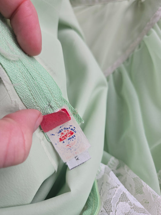 Vintage 1970s Union Made Lime Green Coquette Formal Dress - Small