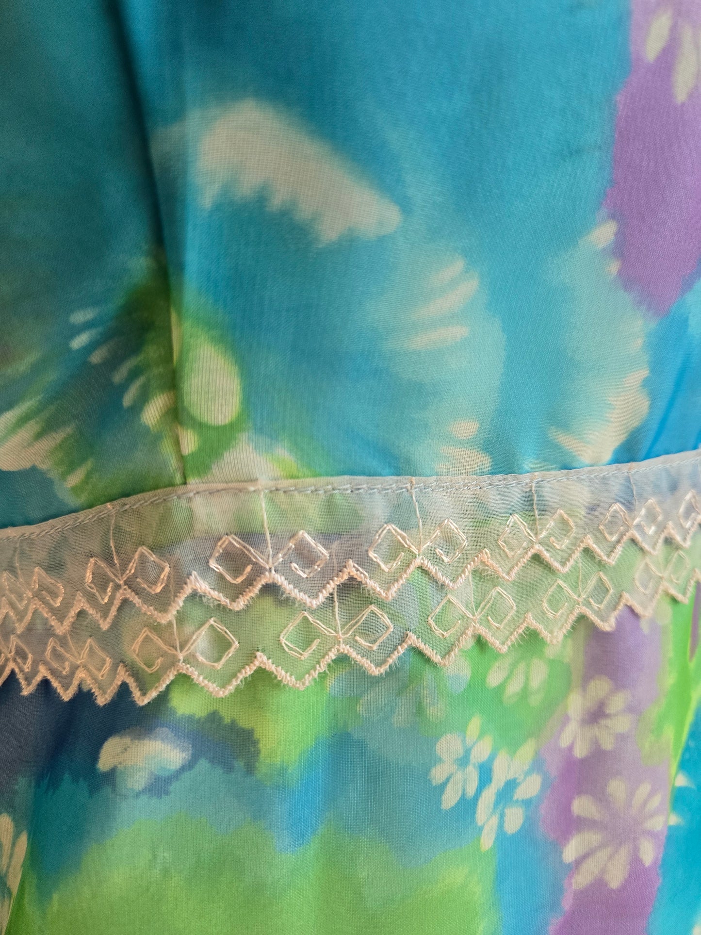Vintage 70s Blue and Purple Psychedelic Floral Print Maxi Dress -
