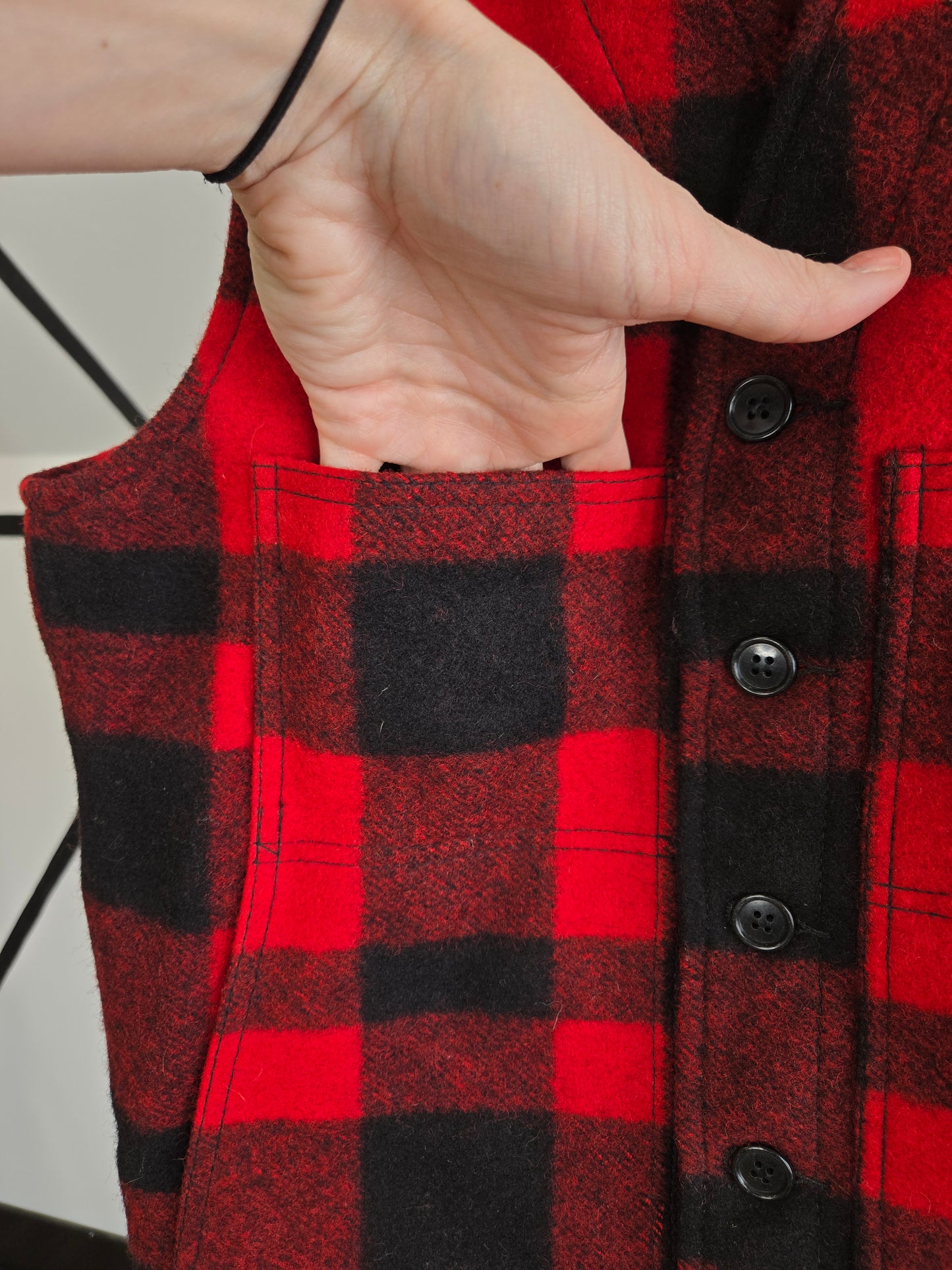 Ruff Hewn Vintage Wool Buffalo Plaid Workwear Vest - medium